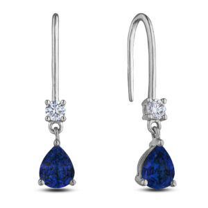 Canadian Diamond and Australian Sapphire Pear Shape Drop Earrings in White Gold