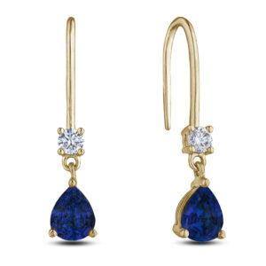 Canadian Diamond and Australian Sapphire Pear Shape Drop Earrings in Yellow Gold