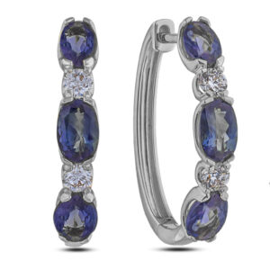 Australian Sapphire and Canadian Diamond Oval Hoop Earrings In White Gold