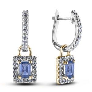 Sapphire & Canadian Diamond Dangle Earrings in White and Yellow Gold