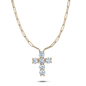 De Beers Forevermark Diamond Cross Paperclip Necklace in 18K White and Yellow Gold
