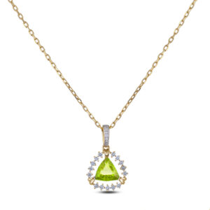 Trilliant Cut Peridot and Canadian Diamond Pendant in Yellow Gold