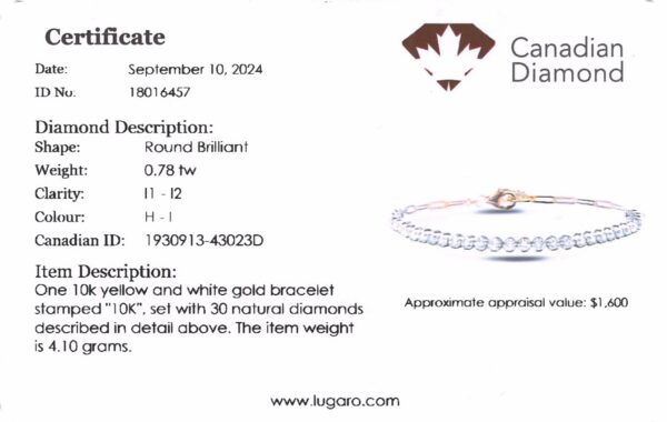 Bezel Set Canadian Diamond Paperclip Chain Bracelet in Yellow and White Gold