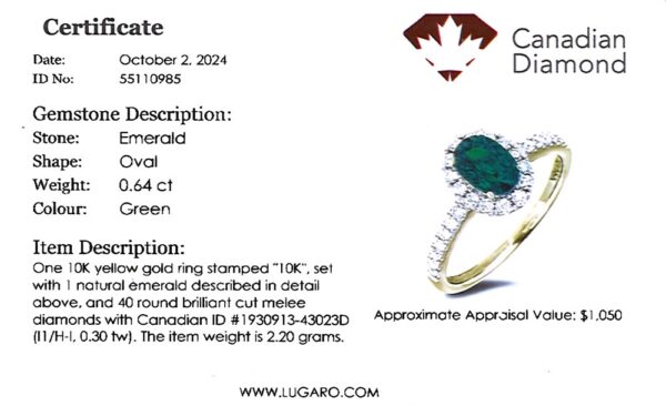 Oval Cut Emerald and Canadian Diamond Halo Ring In Yellow Gold