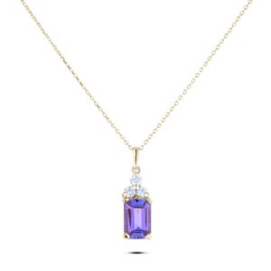 Tanzanite And Rectangle Cut Canadian Diamond Pendant in Yellow Gold