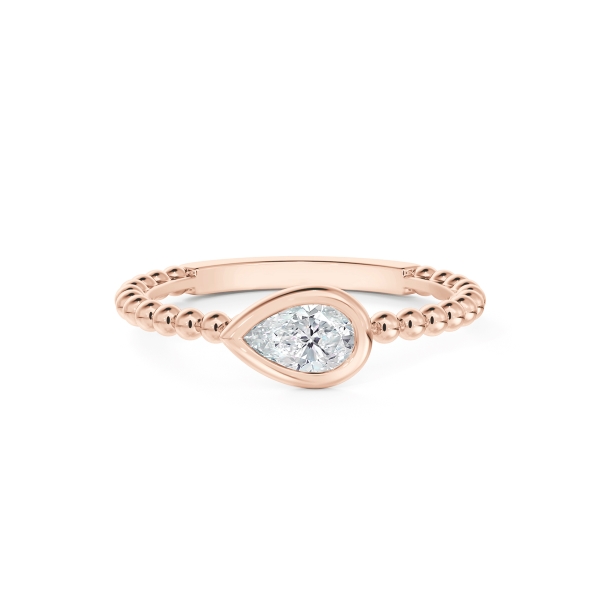 De Beers Forevermark Tribute™ Collection Diamond Pear East-West Oval Beaded Ring in 18K Rose Gold