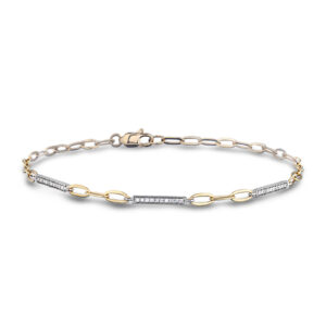 Canadian Diamond Bar Paperclip Chain Bracelet in Yellow and White Gold