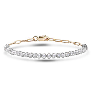 Bezel Set Canadian Diamond Paperclip Chain Bracelet in Yellow and White Gold
