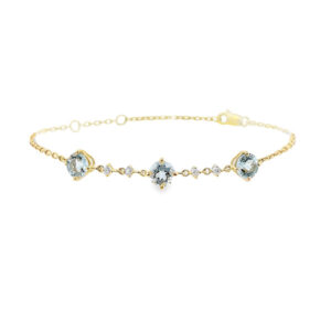 Canadian Diamond and Aquamarine Dainty Chain Bracelet in Yellow Gold