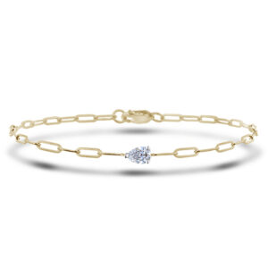 Pear Shape Canadian Diamond Solitaire Paperclip Bracelet in Yellow and White Gold