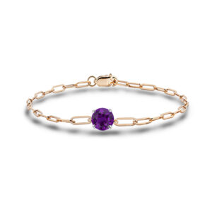 Amethyst Solitaire Paperclip Bracelet in Yellow Gold