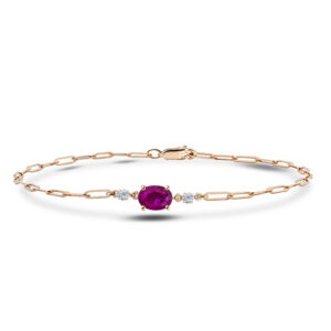 Oval Ruby and Canadian Diamond Paperclip Bracelet in Yellow Gold