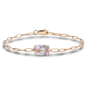 Solitaire Morganite Paperclip Chain Bracelet in Yellow Gold