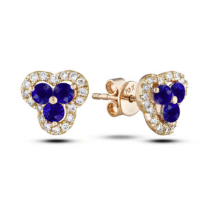 sapphire-and-canadian-diamond-flower-clover-halo-stud-earrings-in-yellow-gold