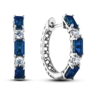 De Beers Forevermark Diamond and Sapphire Hoop Earrings In 18K White Gold