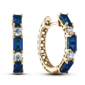 De Beers Forevermark Diamond and Sapphire Hoop Earrings In 18K Yellow Gold