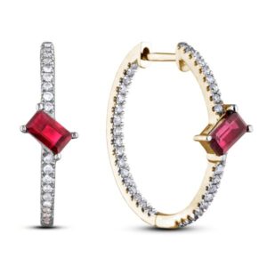 0.70 Carat Ruby and Canadian Diamond Inside Out Hoop Earrings in Yellow Gold