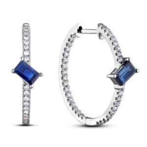 Australian Sapphire and Canadian Diamond Inside Out Hoop Earrings in White Gold