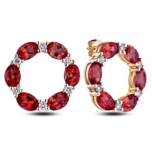 African Garnet and Canadian Diamond Round Stud Earrings