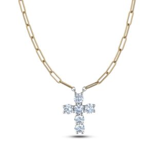 Canadian Diamond Dainty Cross Paperclip Necklace in Yellow Gold