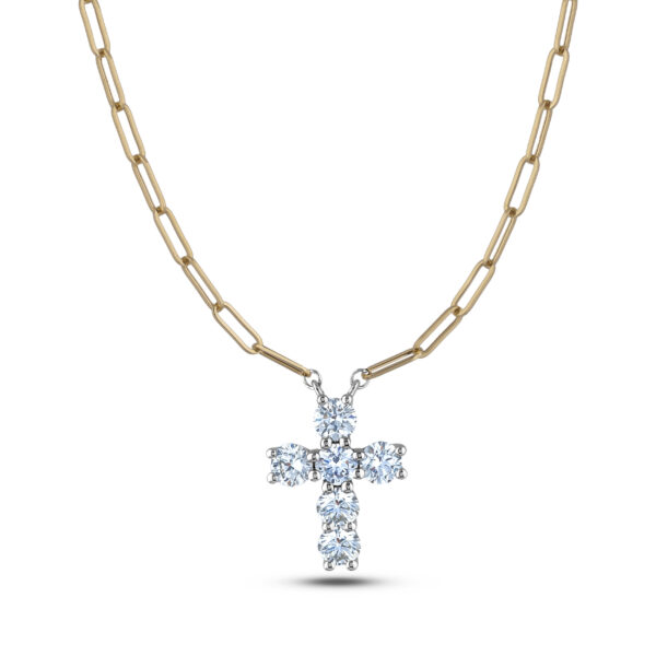Canadian Diamond Cross Paperclip Necklace in Yellow & White Gold