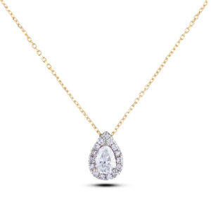 Pear Shaped Canadian Diamond Halo Pendant In Yellow Gold