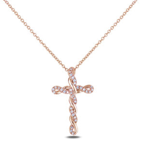 Canadian Diamond Twist Style Cross Necklace in Rose Gold