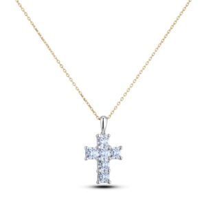 Princess Cut Canadian Diamond Cross Pendant in 14K White and Yellow Gold