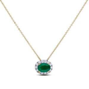 Oval Emerald and Canadian Diamond Halo Pendant in Yellow Gold