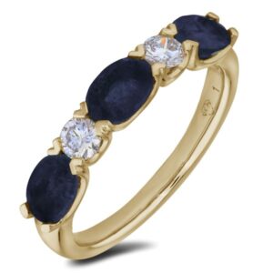 Sapphire and Canadian Diamond 5 Stones Anniversary Ring In Yellow Gold