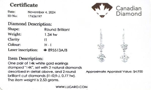 Canadian Diamond Dangle Hoop Earrings in 14K White Gold