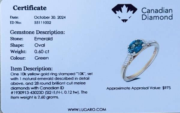 Emerald and Canadian Diamond Ring in Yellow Gold