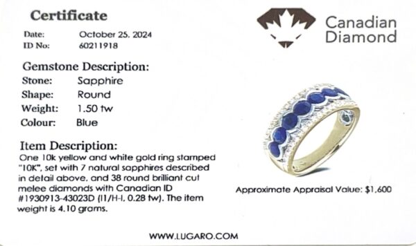 Round Sapphire and Canadian Diamond Anniversary Ring in White and Yellow Gold