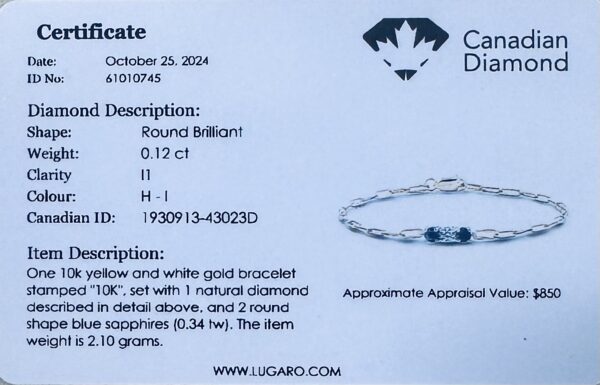 Sapphire and Canadian Diamond 3-Stone Paperclip Bracelet In Yellow and White Gold