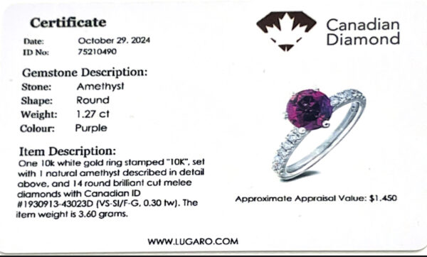 Amethyst and Canadian Diamond Accent Ring in 18K White Gold