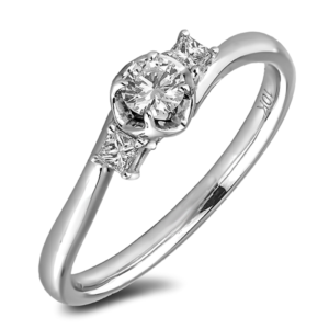 Canadian Diamond Engagement Ring With Pear Cut Side Stones In White Gold
