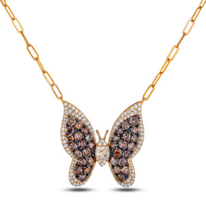 Canadian GIA Diamond and Coffee Diamond Butterfly Paperclip Necklace in 18K Yellow Gold