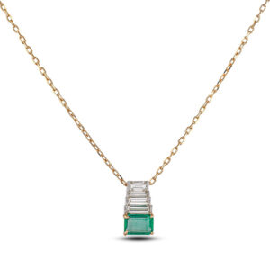 Emerald and Baguette Cut Canadian Diamond Vertical Drop Pendant in 18K Gold