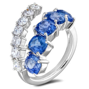 Ceylon Cushion Sapphire and De Beers Forevermark Diamond in 18K White Gold
