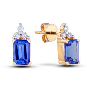 Tanzanite and Canadian Diamond Stud Earrings in Yellow Gold