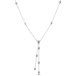 Drop Necklace with Bezel Set Diamonds in 18K White Gold
