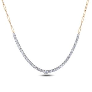 De Beers Forevermark Diamond Curved Necklace with Paperclip Chain in 18K White and Yellow Gold