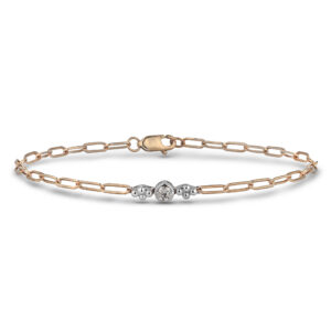 De Beers Forevermark Solitaire Diamond Paperclip Dainty Bracelet In 18K Yellow and White Gold