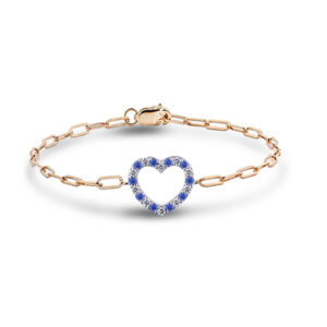 Open Heart Sapphire and Canadian Diamond Bracelet with Paperclip Chain in Gold