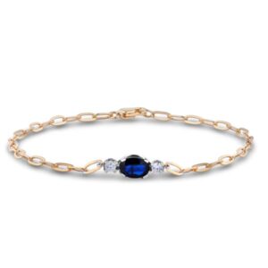 Oval Sapphire and Canadian Diamond 3-Stone Paperclip Bracelet In Yellow and White Gold