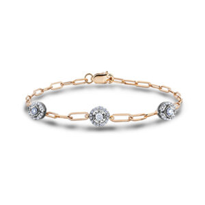 Canadian Diamond Miracle Setting Halo Bracelet with Paperclip Chain in White and Yellow Gold
