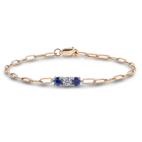Sapphire and Canadian Diamond 3-Stone Paperclip Bracelet In Yellow and White Gold