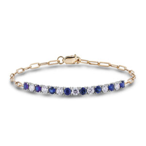 Sapphire and Canadian Diamond Tennis and Paperclip Bracelet in White & Yellow Gold
