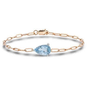 Pear Aquamarine Paperclip Bracelet in Yellow Gold