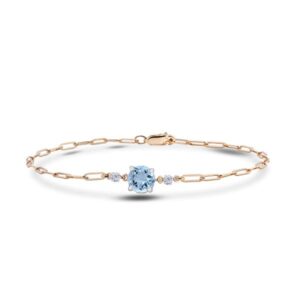 Aquamarine & Canadian Diamond Paperclip chain Bracelet in Yellow & White Gold